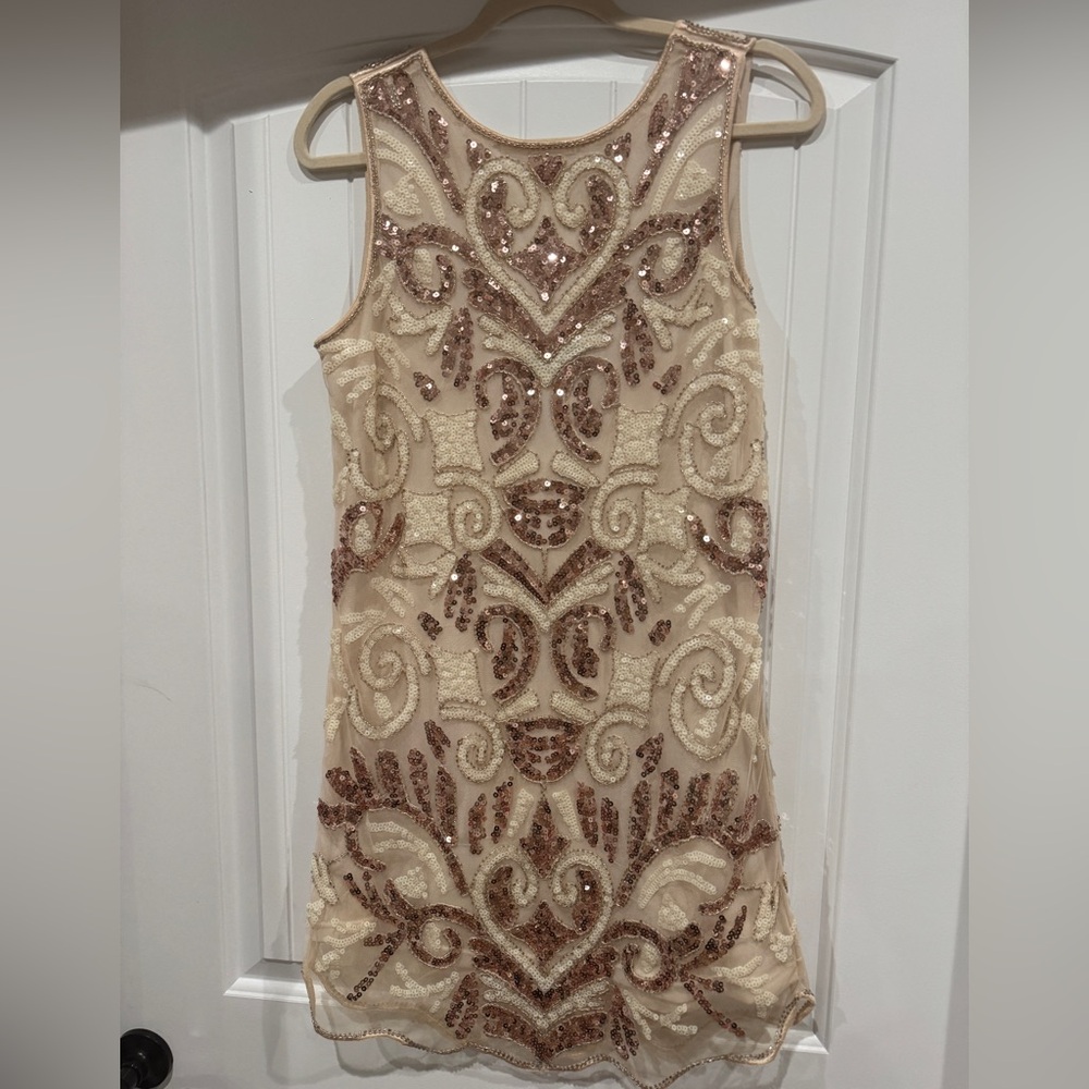 Endless Rose Cream Gold Sequin Cocktail Dress